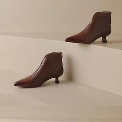 Pointed Toe Kitten Heel Short Boots For Women Black