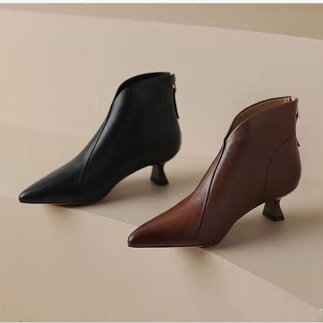 Pointed Toe Kitten Heel Short Boots For Women Black