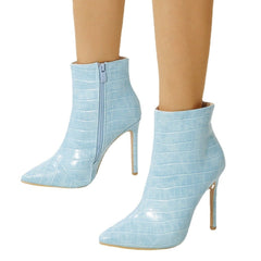 Pointed Toe Stilettos Ankle Boots For Women Shoes Light blue