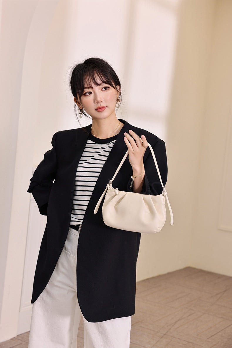 Premium Leather Folds Cloud Bag - One - Shoulder Crossbody Underarm Brown