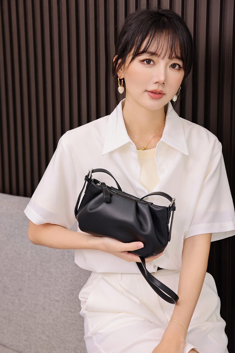 Premium Leather Folds Cloud Bag - One - Shoulder Crossbody Underarm Brown