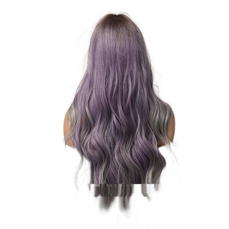 Purple Mixed Color Medium Curly Hair Women's High Temperature Silk Wig Purple