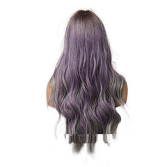 Purple Mixed Color Medium Curly Hair Women's High Temperature Silk Wig Purple