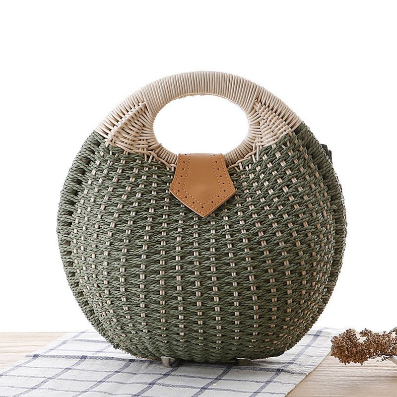Rattan Clutch Handbag - Stylish and Trendy Summer Accessory Military Green