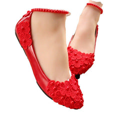 Red Bridal Shoes Pearl Anklet Large Size Women's Shoes 3cm Heel