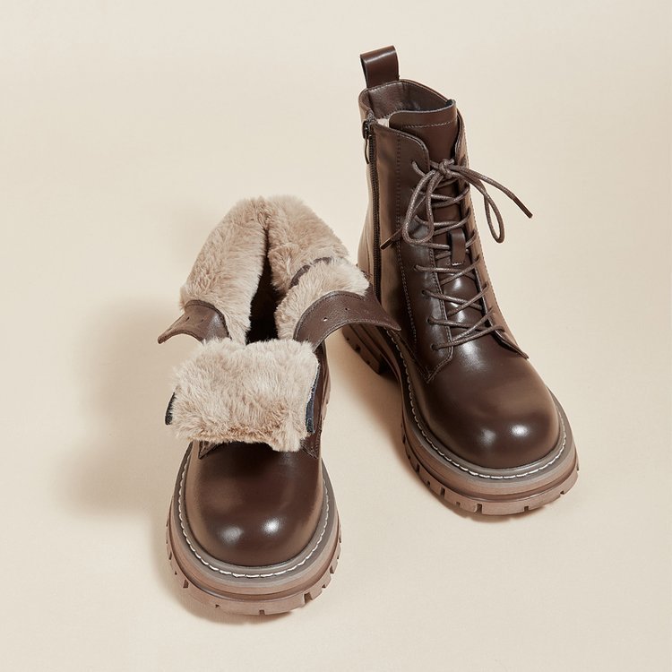 Retro British Style Small Man Platform Ankle Boots Brown