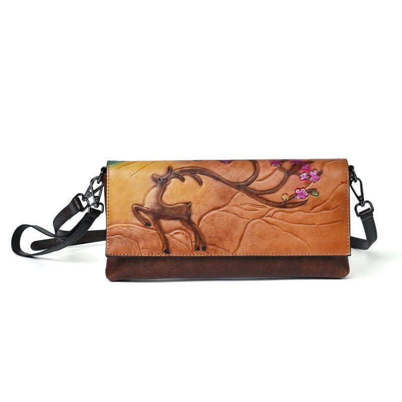 Retro Embossing Colored Clutch Small Toe Cap Retro Red Brown