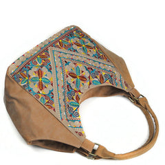 Retro Embroidery Clutch Handbag for Women in PU Leather Light Yellow
