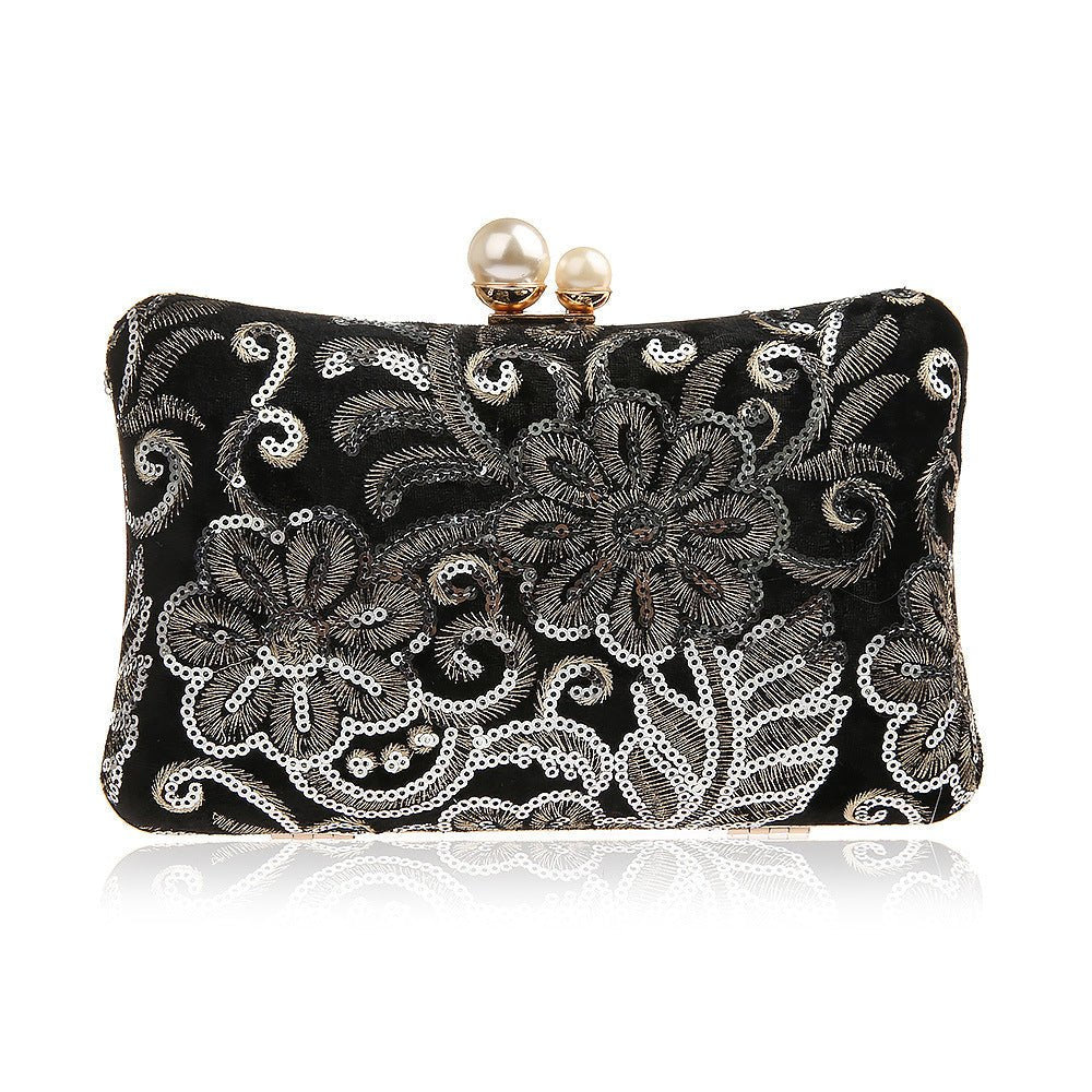 Retro Sequin Banquet Clutch Bag Black