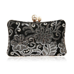 Retro Sequin Banquet Clutch Bag Black
