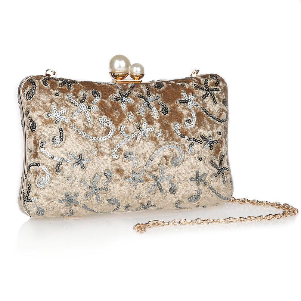 Retro Sequin Banquet Clutch Bag Apricot
