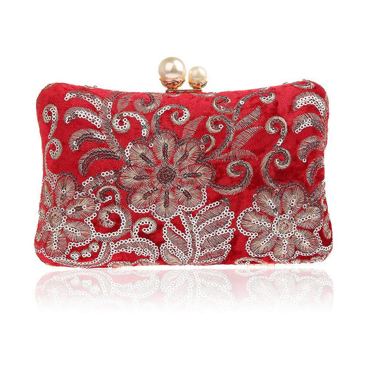 Retro Sequin Banquet Clutch Bag Red