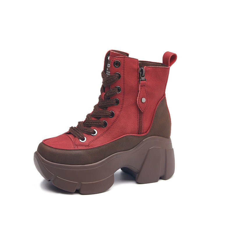 Retro Small Casual Short Boots For Women Red