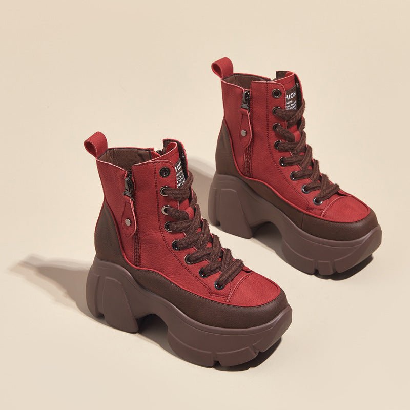 Retro Small Casual Short Boots For Women Red