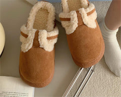 Retro Style Fleece - lined Slippers Comfortable Soft - sole Cotton Shoes Light Brown
