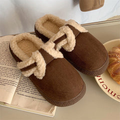 Retro Style Fleece - lined Slippers Comfortable Soft - sole Cotton Shoes Dark Coffee