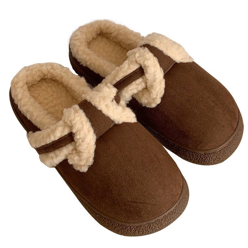 Retro Style Fleece - lined Slippers Comfortable Soft - sole Cotton Shoes Light Brown