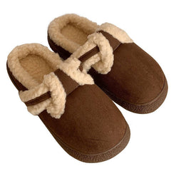 Retro Style Fleece - lined Slippers Comfortable Soft - sole Cotton Shoes Light Brown
