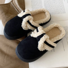 Retro Style Fleece - lined Slippers Comfortable Soft - sole Cotton Shoes Black