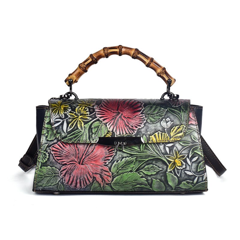 Retro Style Shoulder Bag in Top Layer Cowhide Red