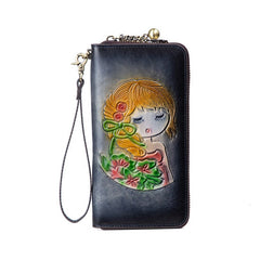 RFID Anti - theft Swiping Women's Handmade First Layer Cowhide Wallet Vintage Gray