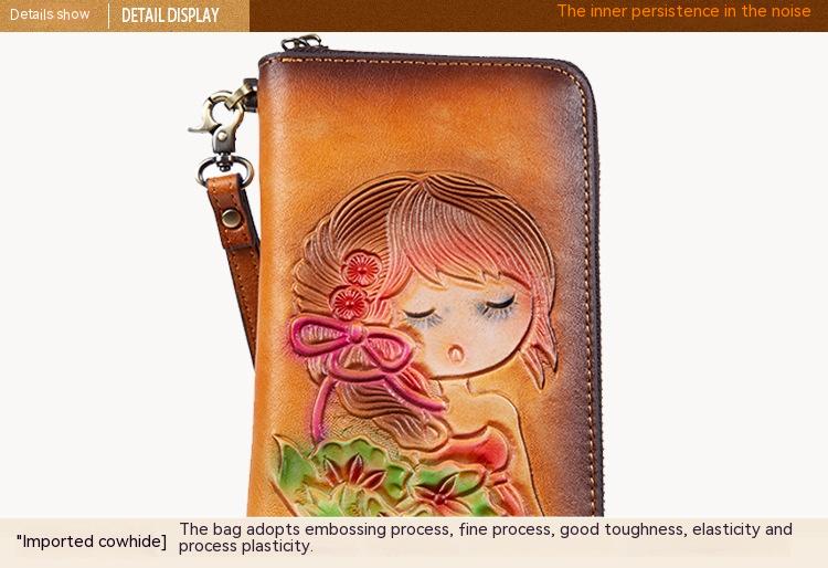 RFID Anti - theft Swiping Women's Handmade First Layer Cowhide Wallet Vintage Gray