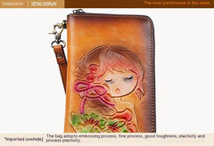 RFID Anti - theft Swiping Women's Handmade First Layer Cowhide Wallet Vintage Gray