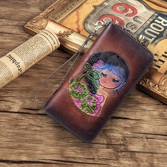 RFID Anti - theft Swiping Women's Handmade First Layer Cowhide Wallet Retro Yellow