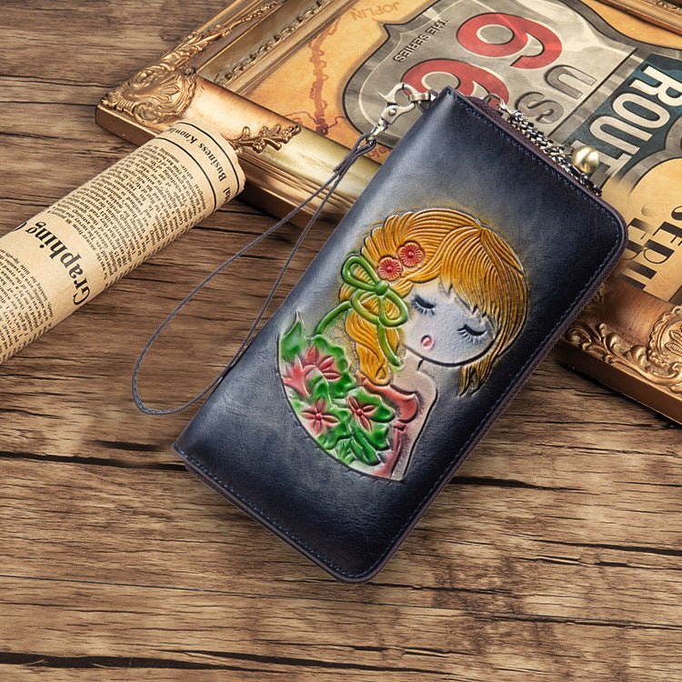 RFID Anti - theft Swiping Women's Handmade First Layer Cowhide Wallet Retro Yellow