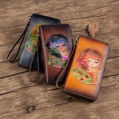 RFID Anti - theft Swiping Women's Handmade First Layer Cowhide Wallet Retro Yellow