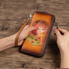 RFID Anti - theft Swiping Women's Handmade First Layer Cowhide Wallet Retro Yellow