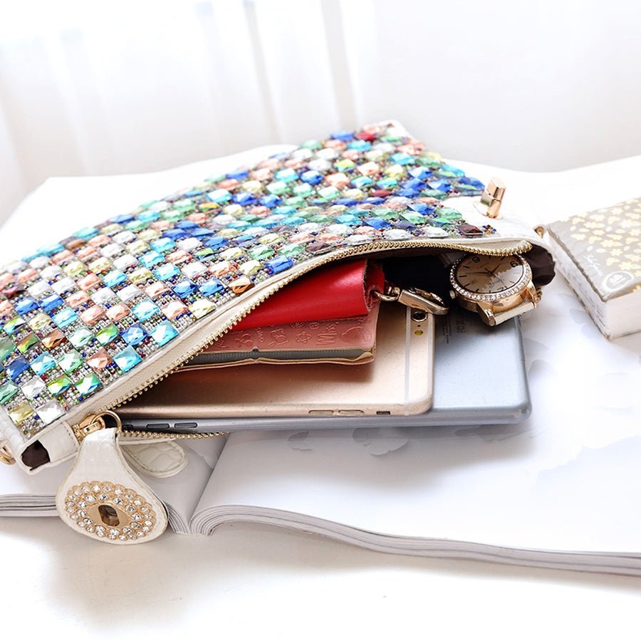 Rhinestone Clutch Ladies Bag White