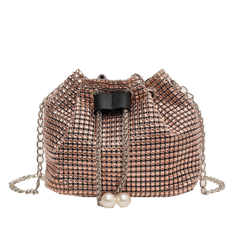 Rhinestone - Embellished Women's Crossbody Bucket Bag Pink