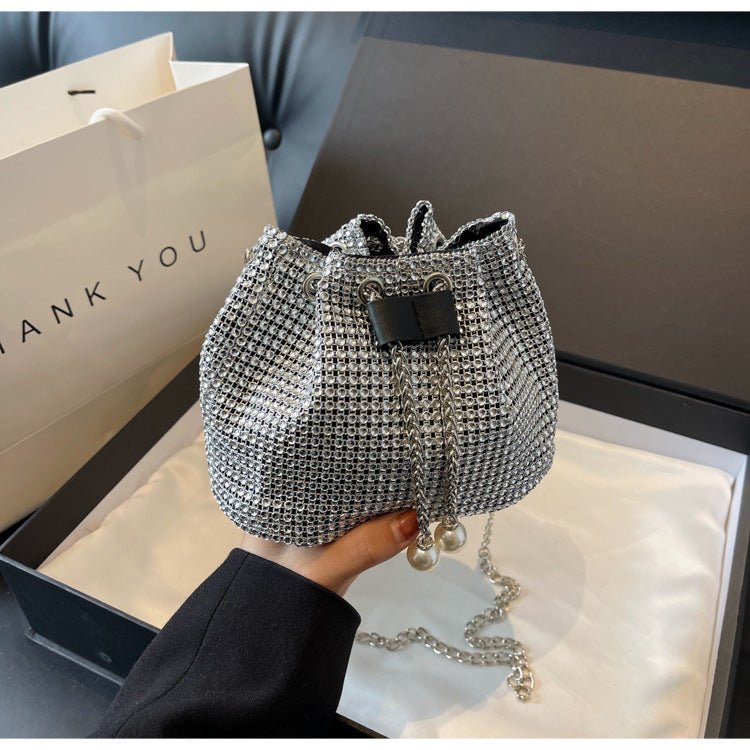 Rhinestone - Embellished Women's Crossbody Bucket Bag Black