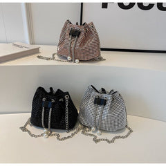Rhinestone - Embellished Women's Crossbody Bucket Bag Black
