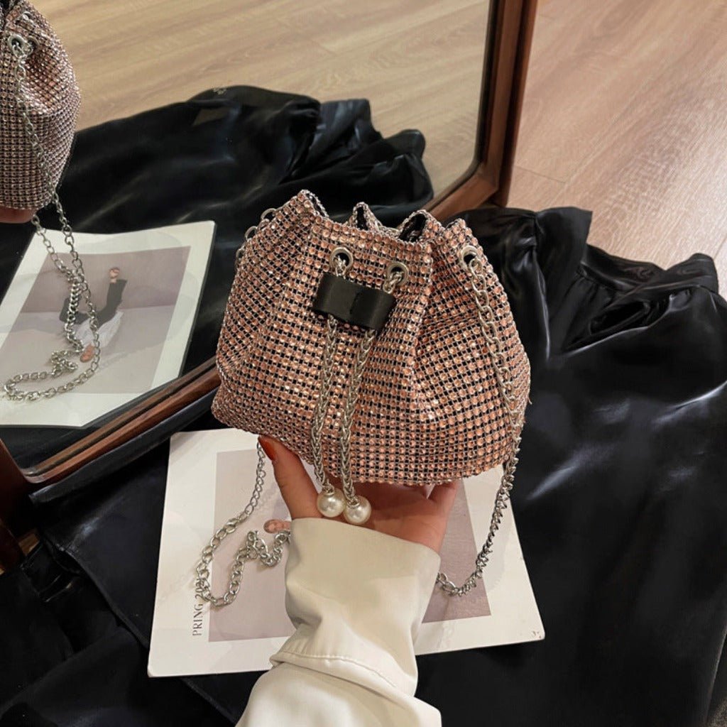 Rhinestone - Embellished Women's Crossbody Bucket Bag Black