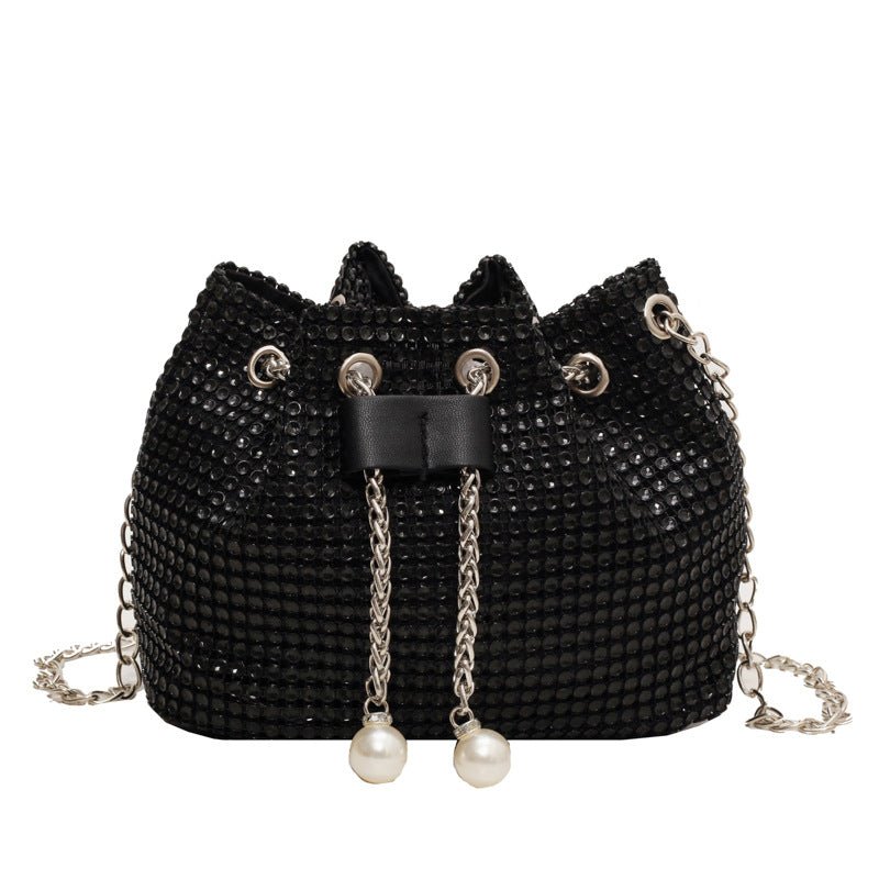 Rhinestone - Embellished Women's Crossbody Bucket Bag Black