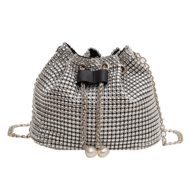 Rhinestone - Embellished Women's Crossbody Bucket Bag Silver