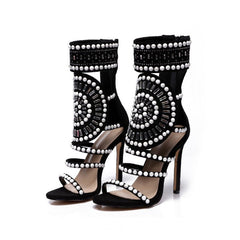 Rhinestone high heel sandals black