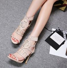 Rhinestone high heel sandals 1 apricot