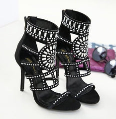 Rhinestone high heel sandals 1 black