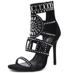 Rhinestone high heel sandals 1 black
