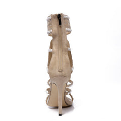 Rhinestone high heel sandals Apricot