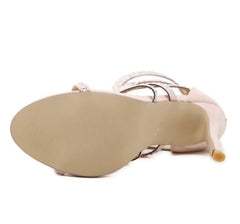Rhinestone high heel sandals Apricot