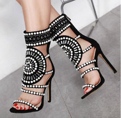 Rhinestone high heel sandals black