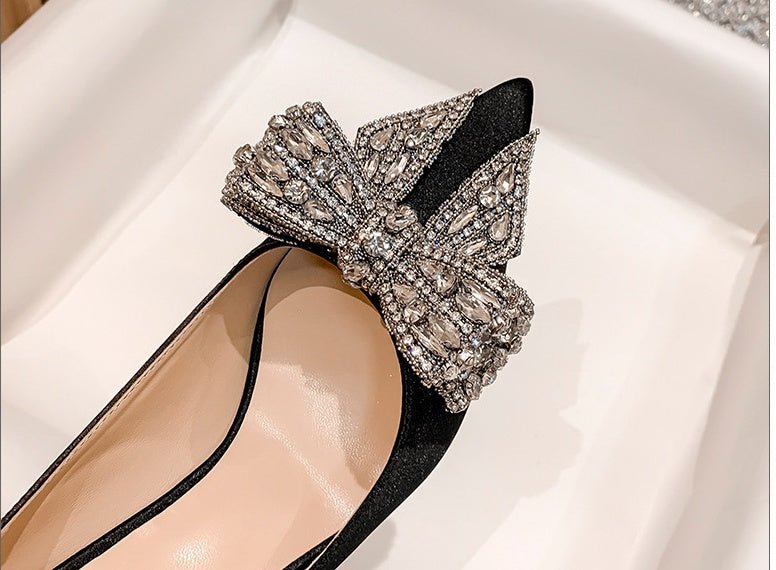 Rhinestone High Heel Shoes Women's Stiletto French Style Champagne Heel Height 6cm