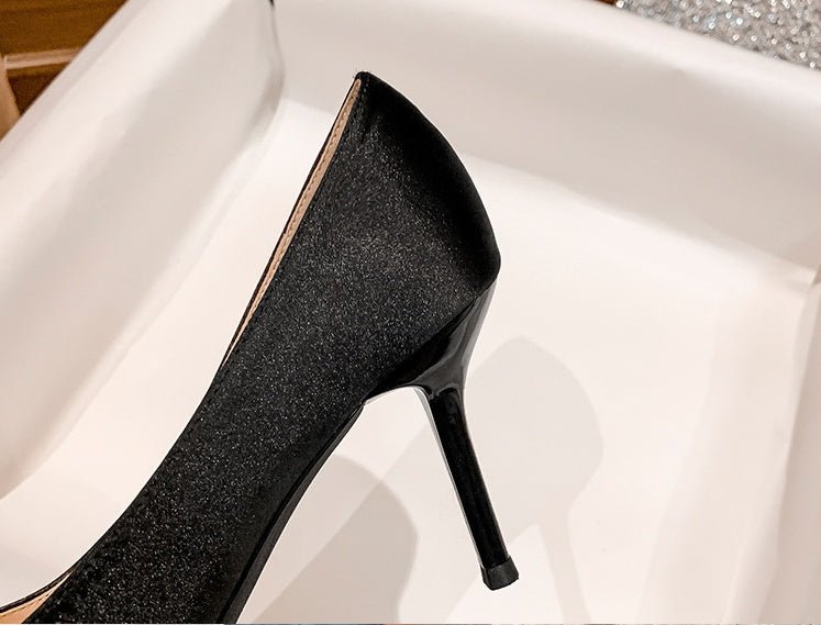 Rhinestone High Heel Shoes Women's Stiletto French Style Champagne Heel Height 6cm