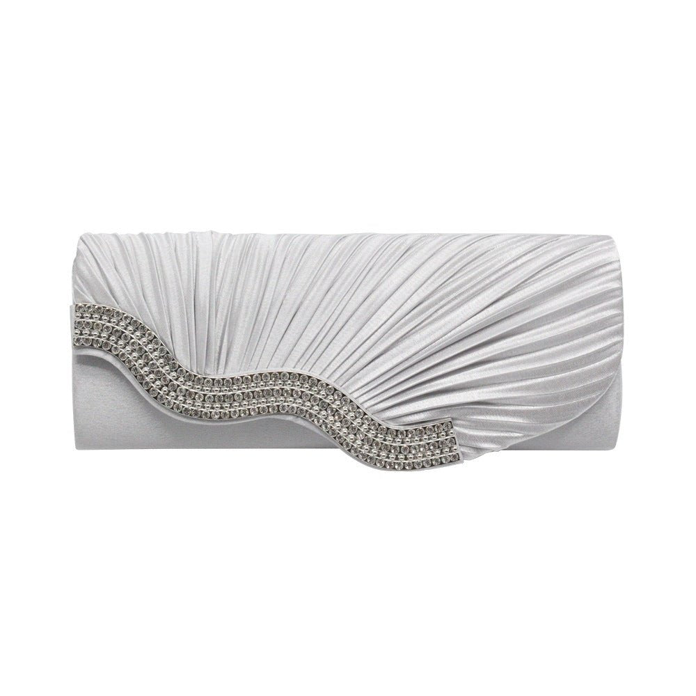 Rhinestone pleated clutch Silver