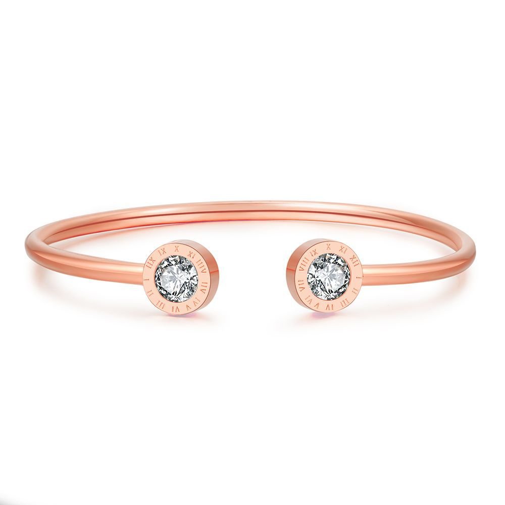Roman Numeral C - Shaped Zircon Stainless Steel Bracelet for Women ZJ6599