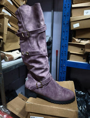 Round Head Casual Low Heel Tall Knight Boots Purple